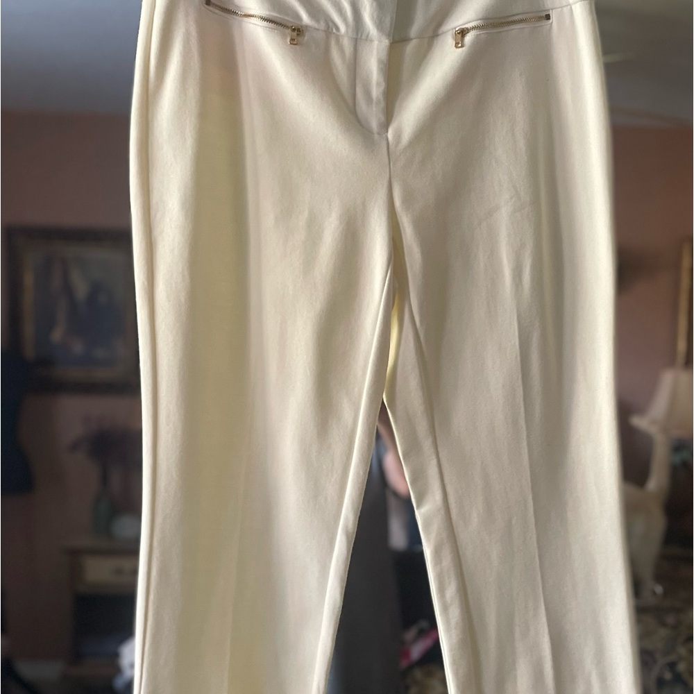 Lk New Classic Alfani Winter White Tailored Pants w Gold Zipper Pocket Detail 12